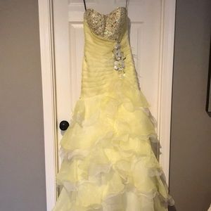 Pageant Prom Dress Yellow Ruffled